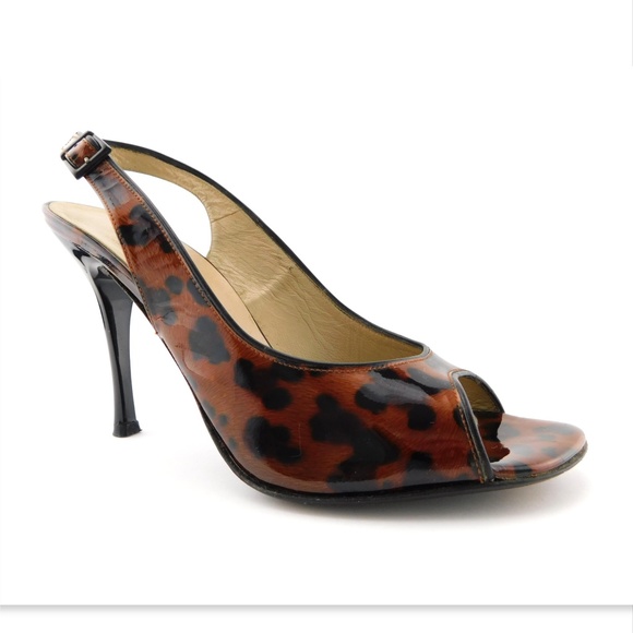 STUART WEITZMAN Leopard Patent Sling Pumps 8.5 - Picture 1 of 8